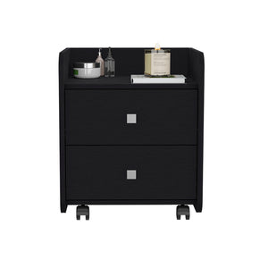 English Elm Nightstand With Metal Handles, Two Spacious Drawers, Modern Black Wengue Finish For Stylish Storage B092122895