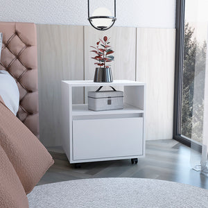 English Elm Nightstand Munyochi - Compact White Storage Solution With Drawer For Small Spaces & Modern Decor B092123114