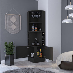 English Elm Bar Cabinet Papprika - Stylish Black Wengue Finish With 8 Wine Cubbies & Double Door Storage Solution B092122822