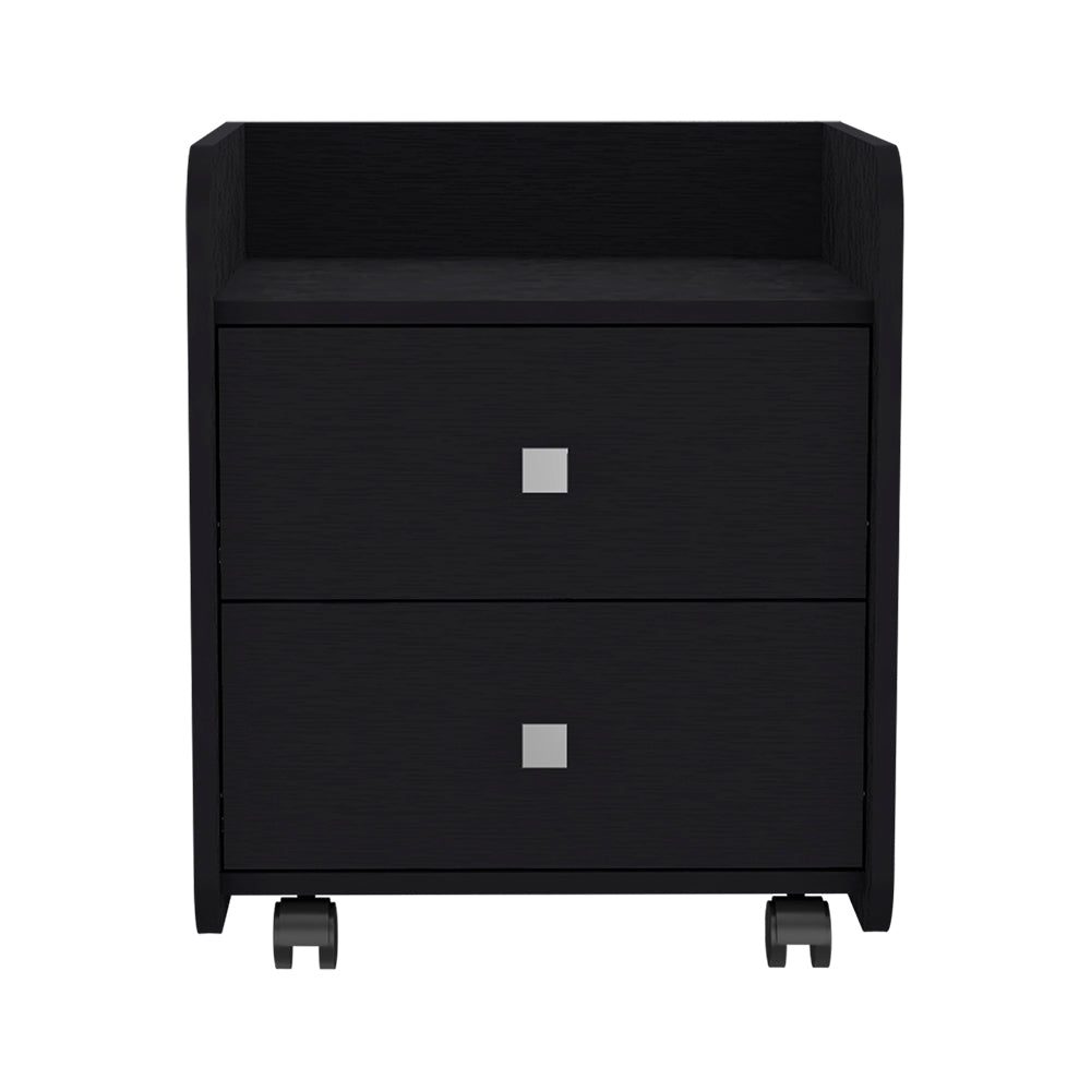 English Elm Nightstand With Metal Handles, Two Spacious Drawers, Modern Black Wengue Finish For Stylish Storage B092122895