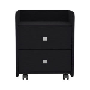 English Elm Nightstand With Metal Handles, Two Spacious Drawers, Modern Black Wengue Finish For Stylish Storage B092122895