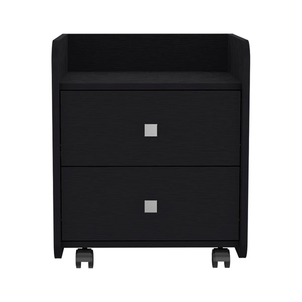 English Elm Nightstand With Metal Handles, Two Spacious Drawers, Modern Black Wengue Finish For Stylish Storage B092122895