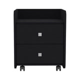 English Elm Nightstand Csmet, Metal Handle, Two Drawers, Black Wengue Finish