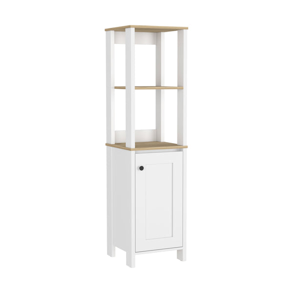English Elm Linen Cabinet Jannes – Scandinavian-Style Storage With Open Shelves & Single Door In Light Oak/White Finish B092122959