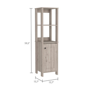 English Elm Linen Cabinet Jannes - Light Gray Finish, Two Open Shelves & Single Door For Stylish Bathroom Storage B092122957