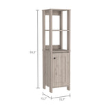 English Elm Linen Cabinet Jannes, Two Open Shelves, Single Door, Light Gray Finish