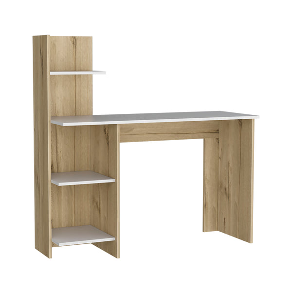 English Elm Desk Wichita Four Shelves Light Oak/White Finish - 47" W Modern Particle Board Desk with Open Shelves and Durable Build B092123106