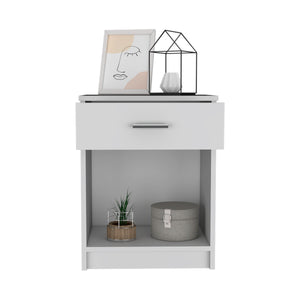 English Elm Nightstand Coco: Elegant White Design With Single Drawer & Lower Shelf For Stylish Storage Solutions B092122891