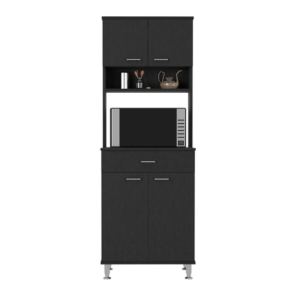 English Elm Pantry Piacenza multifunctional kitchen cabinet with microwave space, drawer, shelves for organized storage Black B092123040