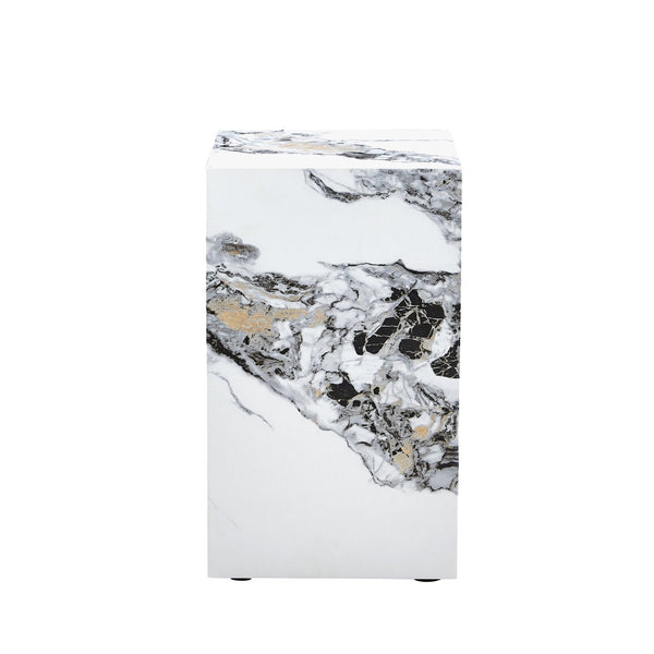 English Elm Elevate Any Corner with a Marble Patterned Mdf Pedestal Side Table for Modern Homes W1151P389856