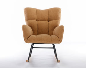 English Elm 050-teddy Fabric Glider Rocking Chair Plush Nursery Accent Seat with Wooden Base W527P176785