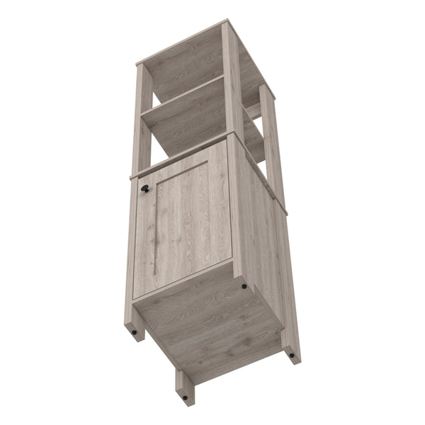 English Elm Linen Cabinet Jannes - Light Gray Finish, Two Open Shelves & Single Door For Stylish Bathroom Storage B092122957