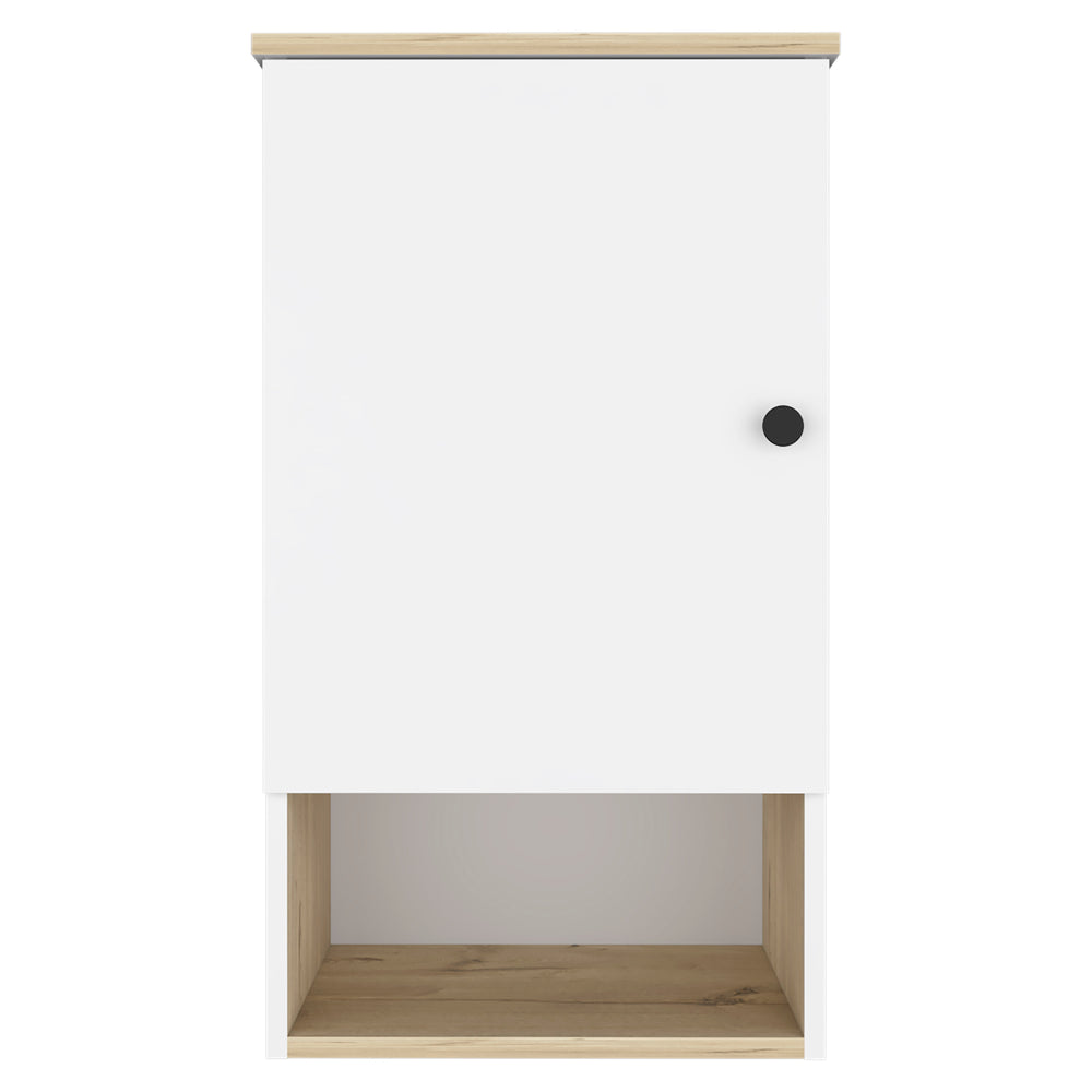 English Elm Medicine Cabinet Porto - Modern Light Oak & White Finish With Soft-Close Door & Open Shelf Storage B092123052