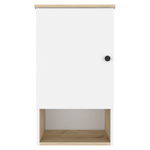 English Elm Medicine Cabinet Porto - Modern Light Oak & White Finish With Soft-Close Door & Open Shelf Storage B092123052