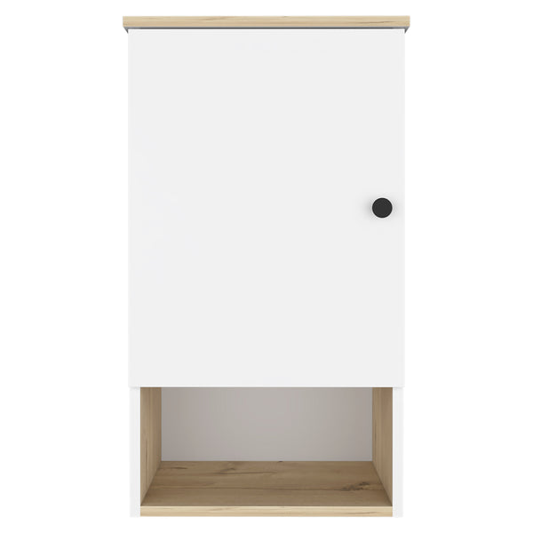 English Elm Medicine Cabinet Porto - Modern Light Oak & White Finish With Soft-Close Door & Open Shelf Storage B092123052