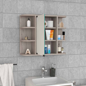 English Elm Medicine Cabinet Milano – Space-Saving Bathroom Storage With Mirror & Light Gray Finish, 6 Shelves B092123010