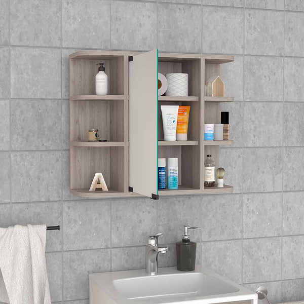 English Elm Medicine Cabinet Milano – Space-Saving Bathroom Storage With Mirror & Light Gray Finish, 6 Shelves B092123010