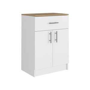 English Elm Pantry Netal White & Light Oak Cabinet with Drawer, Countertop, Steel Hinges, Durable Particleboard B092123025