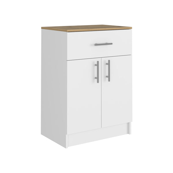 English Elm Pantry Netal White & Light Oak Cabinet with Drawer, Countertop, Steel Hinges, Durable Particleboard B092123025