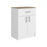 English Elm Pantry Cabinet Netal, One Drawer, White / Light Oak Finish