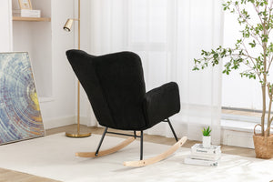 English Elm 050-teddy Fabric Glider Rocking Chair Plush Nursery Accent Seat with Wooden Base W527P176791