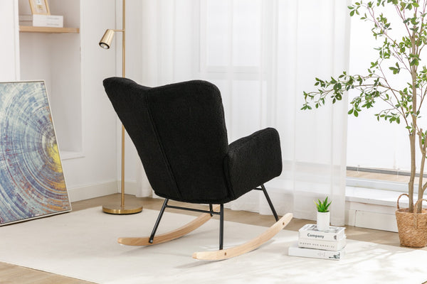 English Elm 050-teddy Fabric Glider Rocking Chair Plush Nursery Accent Seat with Wooden Base W527P176791