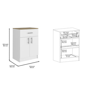 English Elm Pantry Netal White & Light Oak Cabinet with Drawer, Countertop, Steel Hinges, Durable Particleboard B092123025