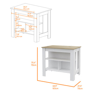 English Elm Kitchen Island Dozza: Modern White & Light Oak Design With 3 Shelves For Stylish & Efficient Storage B092122906