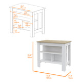 English Elm Kitchen Island Dozza, Three Shelves, White / Light Oak Finish