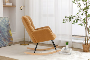 English Elm 050-teddy Fabric Glider Rocking Chair Plush Nursery Accent Seat with Wooden Base W527P176785