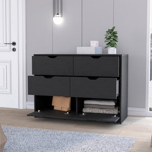 English Elm Dresser Curio With Four Drawers & Stylish Black Wengue Finish – Perfect For Any Room’S Storage Needs B092122836
