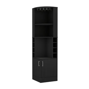 English Elm Bar Cabinet Papprika - Stylish Black Wengue Finish With 8 Wine Cubbies & Double Door Storage Solution B092122822
