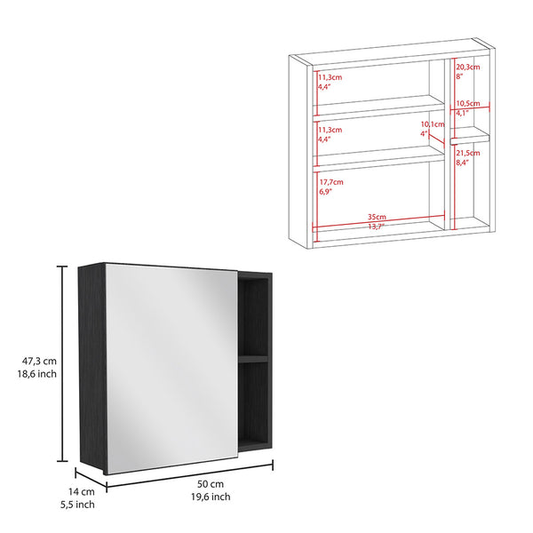 English Elm Medicine Cabinet Viking - Sleek Black Wengue, 3 Internal Shelves, Mirror Door & 2 External Shelves B092123096