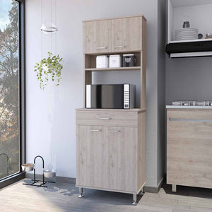 English Elm Pantry Piacenza Two Double Door Cabinet Light Gray – Multi-Shelf Storage, Microwave Space & Drawer B092123112
