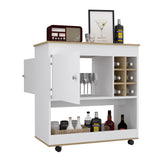 English Elm Bar Cart Aloha, Lower Panel, Six Bottle Cubbies, One Cabinet, Light Oak / White Finish