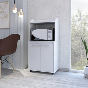 English Elm Kitchen Cart Totti with Microwave Shelf, Rolling Double-Door Storage Cabinet and Spacious Countertop White B092122827