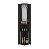 English Elm Corner Bar Cabinet Rialto, Three Shelves, Black Wengue Finish