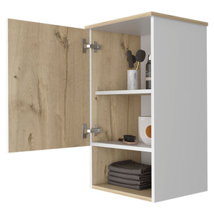 English Elm Medicine Cabinet Porto - Modern Light Oak & White Finish With Soft-Close Door & Open Shelf Storage B092123052