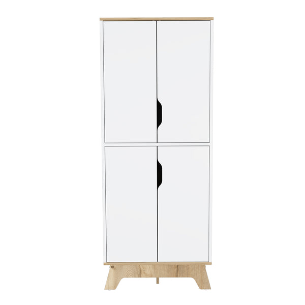 English Elm Double Kitchen Pantry Wallas Light Oak/White — Double-Door Storage Cabinet, 4 Shelves & Legs, Durable Countertop B092123099