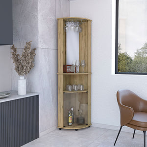 English Elm Corner Bar Cabinet Rialto Macadamia Finish — Space-Saving Corner Storage with 3 Shelves, 74.4"H, Beige B092123305