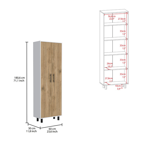 English Elm Multistorage Tall Five-Shelf Organizer in Macadamia Finish for Clutter-Free Rooms, Durable Design Multicolor B092123302
