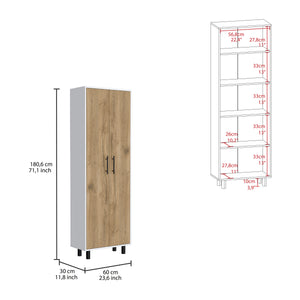 English Elm Multistorage Manacor, Five Shelves, Macadamia and White Finish