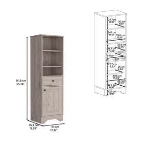 English Elm Linen Cabinet Light Gray - Stylish Compact Storage With Drawer, Open Shelves & Hidden Cabinet Space B092122878
