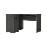 English Elm L-Shaped Desk Bradford, Keyboard Shelf, Smokey Oak Finish