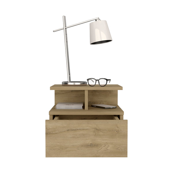 English Elm Floating Nightstand Flopini wall-mounted bedside table with drawer, space-saving shelf, durable design Beige B092123164