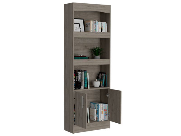 English Elm Bookcase Denver 70.8" Tall Light Gray Particle Board with Metal Hardware, Framed Elegant Shelves B092122900