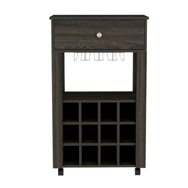 English Elm Bar Cart Bayamon - Stylish Wine Storage With 12 Cubbies, Open Shelf & Durable Carbon Espresso Finish B092122809