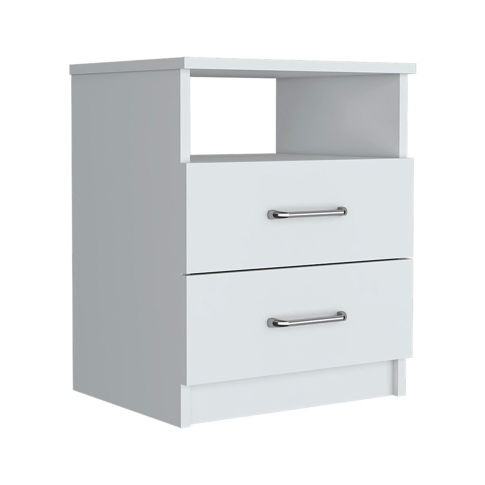 English Elm Nightstand Olienza - Stylish White Finish With 2 Drawers & Open Shelf For Organized Nighttime Essentials B092122826