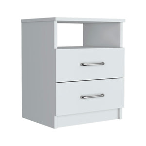 English Elm Nightstand Olienza - Stylish White Finish With 2 Drawers & Open Shelf For Organized Nighttime Essentials B092122826
