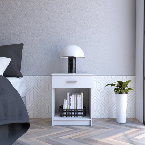 English Elm Nightstand Coco: Elegant White Design With Single Drawer & Lower Shelf For Stylish Storage Solutions B092122891